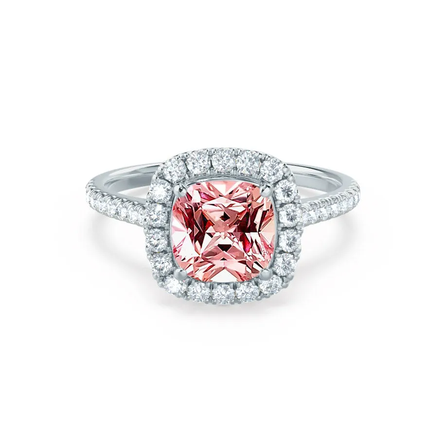VIOLETTE - Chatham® Cushion Champagne Sapphire & Diamond 18k White Gold Petite Halo Ring