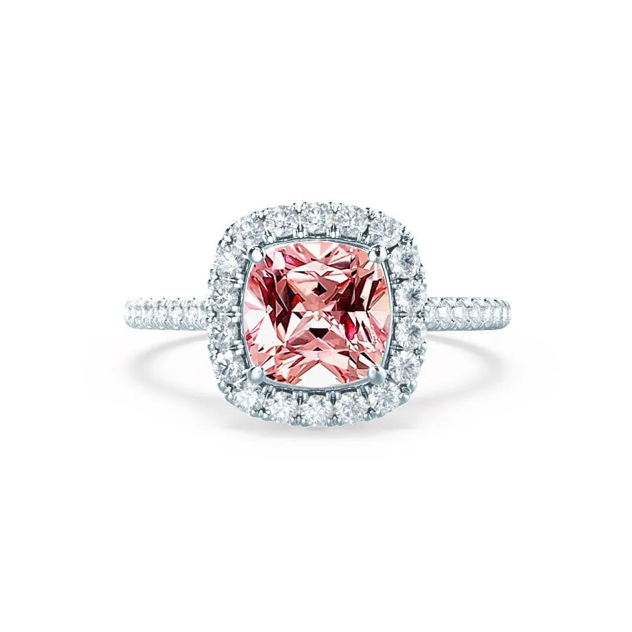 VIOLETTE - Chatham® Cushion Champagne Sapphire & Diamond 18k White Gold Petite Halo Ring