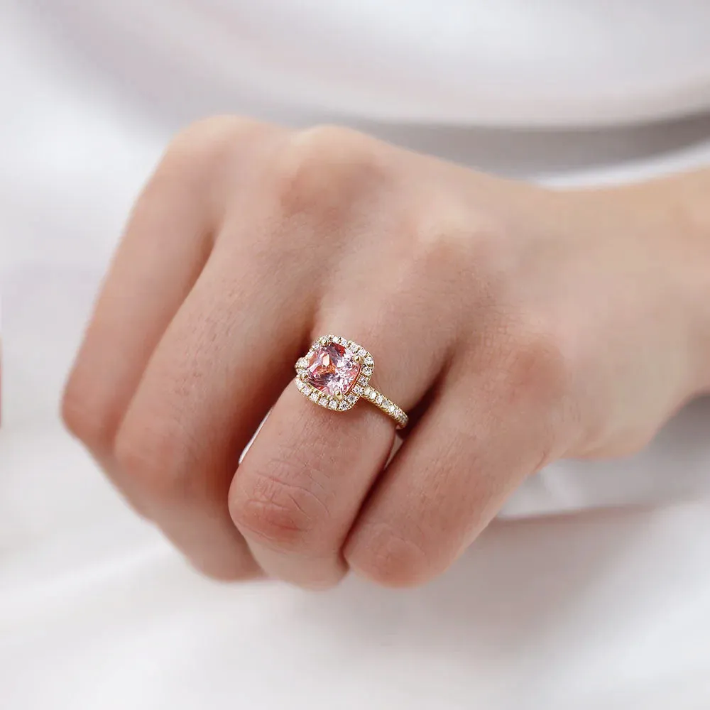VIOLETTE - Chatham® Cushion Champagne Sapphire & Diamond 18k White Gold Petite Halo Ring