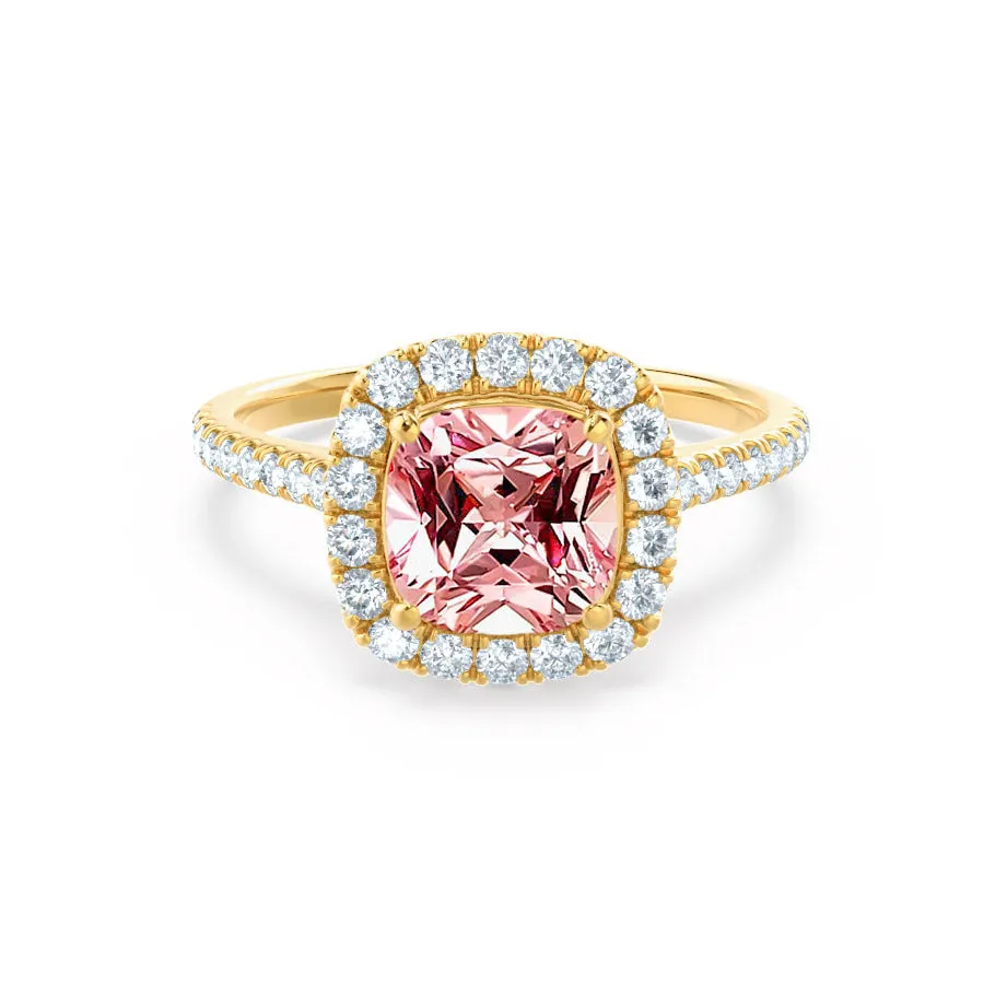 VIOLETTE - Chatham® Cushion Champagne Sapphire & Diamond 18k Yellow Gold Petite Halo Ring