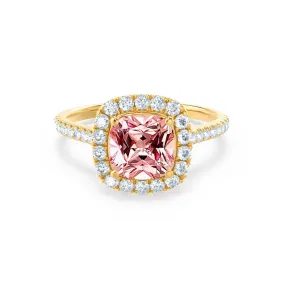 VIOLETTE - Chatham® Cushion Champagne Sapphire & Diamond 18k Yellow Gold Petite Halo Ring