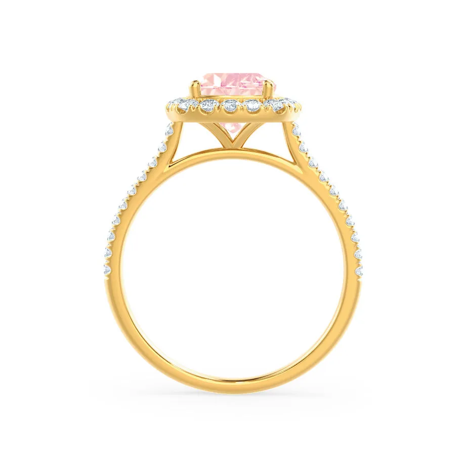 VIOLETTE - Chatham® Cushion Champagne Sapphire & Diamond 18k Yellow Gold Petite Halo Ring