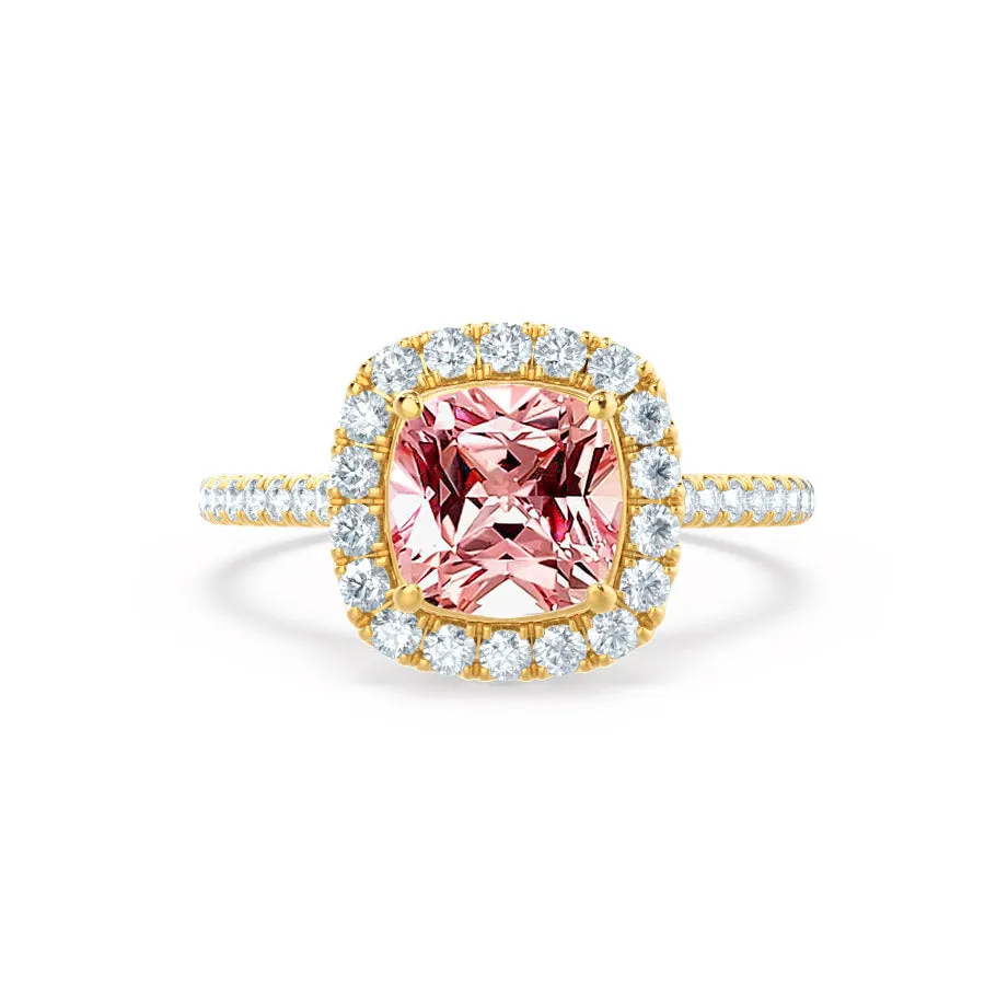 VIOLETTE - Chatham® Cushion Champagne Sapphire & Diamond 18k Yellow Gold Petite Halo Ring