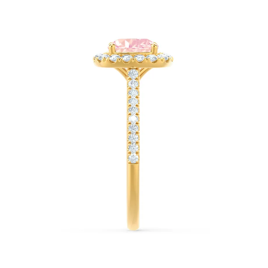 VIOLETTE - Chatham® Cushion Champagne Sapphire & Diamond 18k Yellow Gold Petite Halo Ring