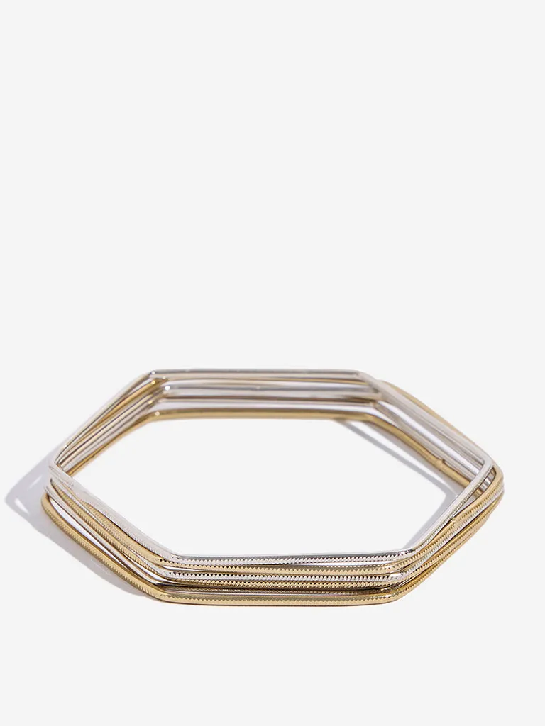 Westside Accessories Gold and Silver Hexagon Bangles - Pack of 6