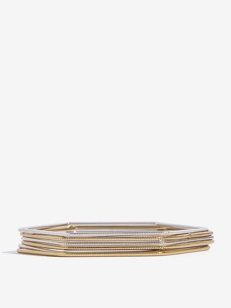 Westside Accessories Gold and Silver Hexagon Bangles - Pack of 6