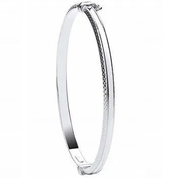 White 9K Gold Ladies Diamond-Cut Hinged Bangle