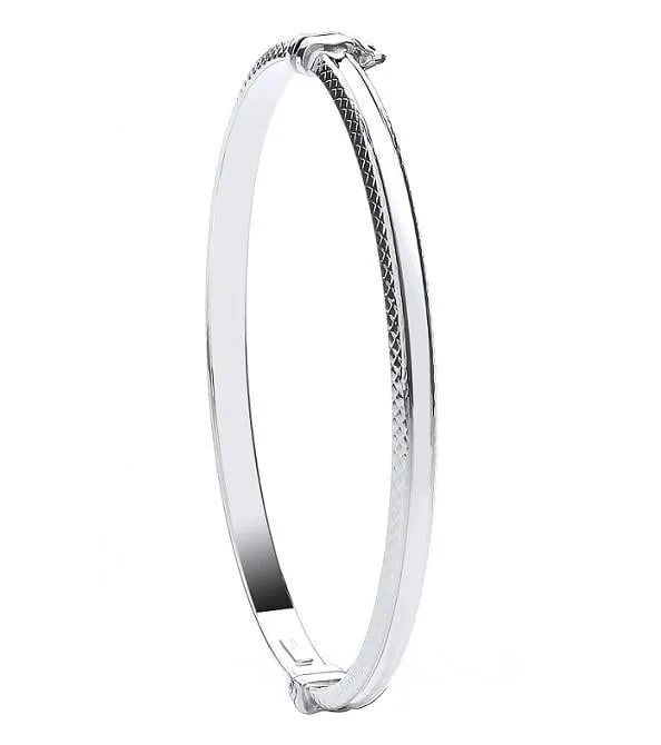 White 9K Gold Ladies Diamond-Cut Hinged Bangle