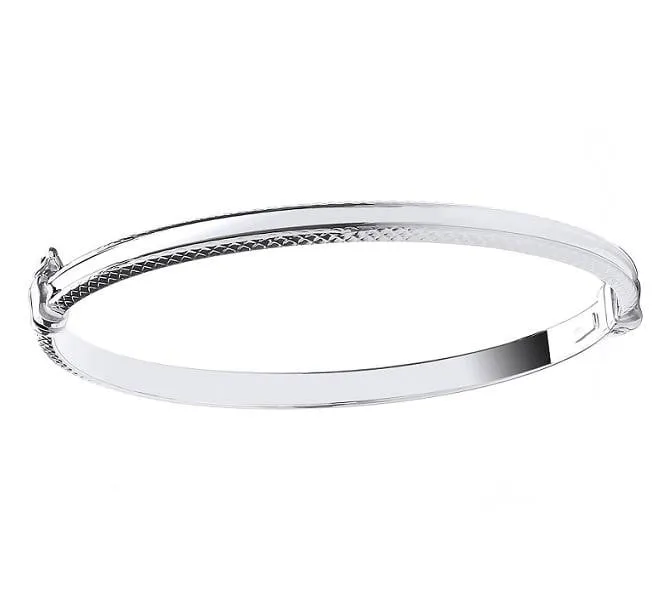 White 9K Gold Ladies Diamond-Cut Hinged Bangle
