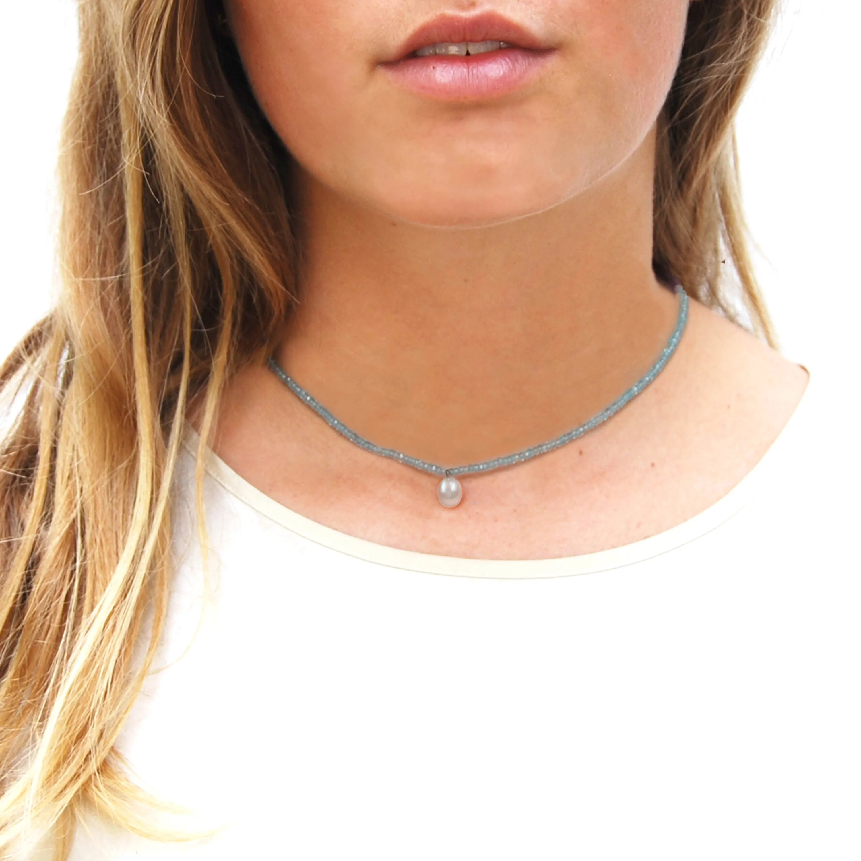 White Freshwater Pearl & Apatite Drop Necklace