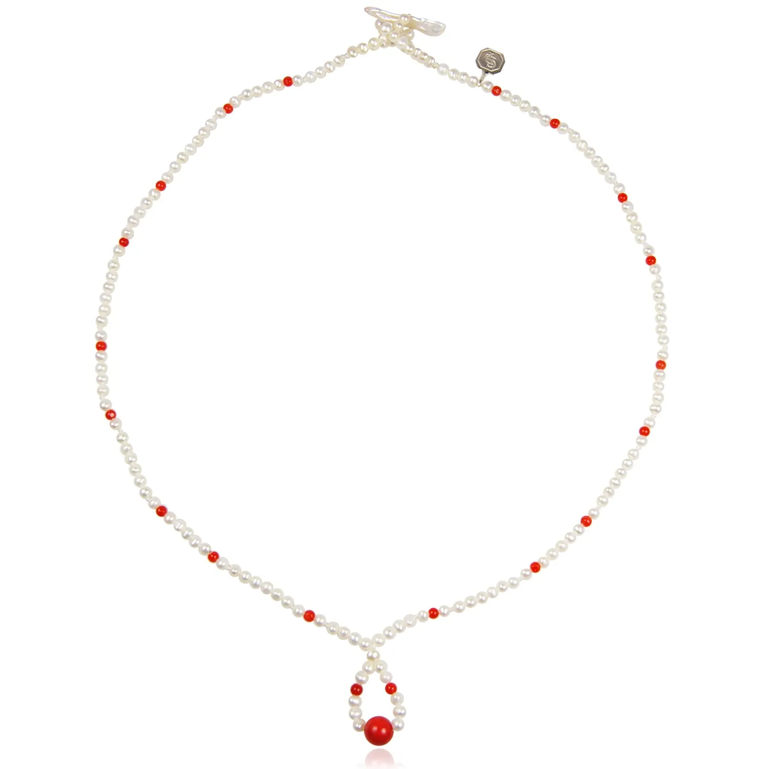 White Freshwater Pearl & Coral Necklace