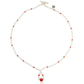 White Freshwater Pearl & Coral Necklace