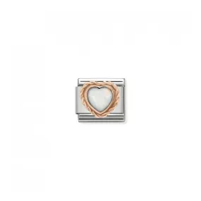 White Opal Heart in Rich Setting Charm - 9K Rose Gold
