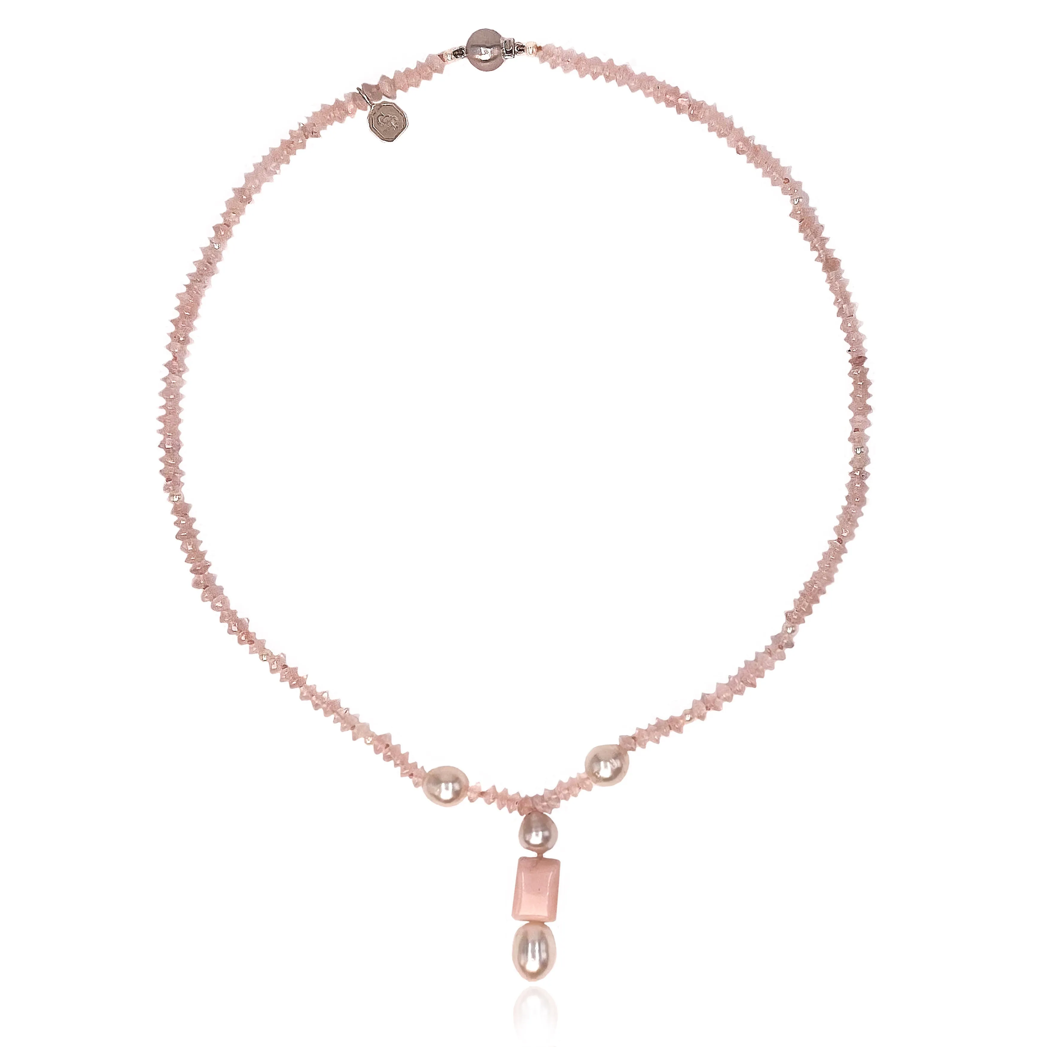 White South Sea Pearl & Pink Opal 'Dolly Mixture' Drop Necklace