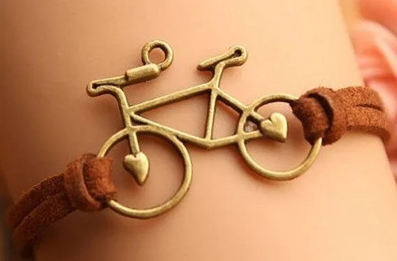 Women Jewelry Vintage Leather Rope Bicycle Charm Bracelets Personalized Handmade Rope Chain Bike Wrap Bracelet Cuff Bangle
