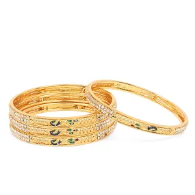 Yellow Chimes Latest Design Ethnic Gold Plated Peacock Designer Crystal Studded Traditional 4 Pcs Bangles Set for Women and Girls (2.6)